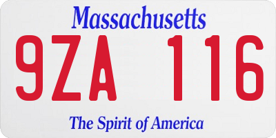 MA license plate 9ZA116