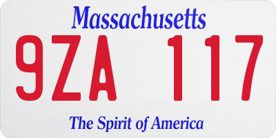 MA license plate 9ZA117