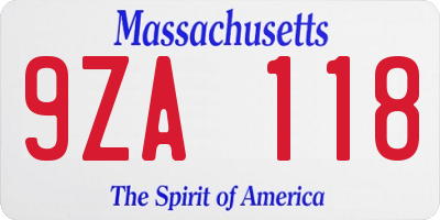 MA license plate 9ZA118