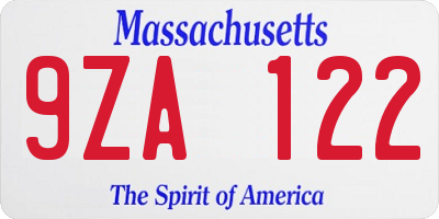 MA license plate 9ZA122