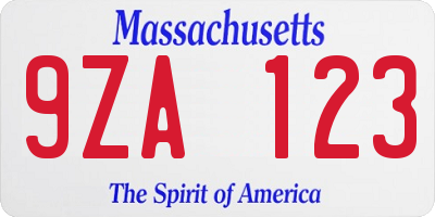 MA license plate 9ZA123