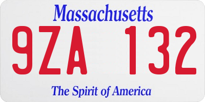 MA license plate 9ZA132