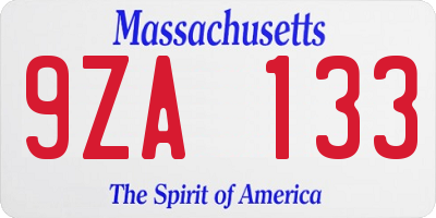 MA license plate 9ZA133