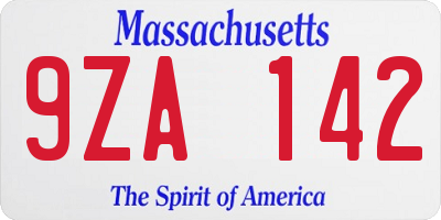 MA license plate 9ZA142