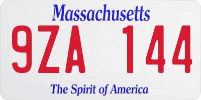 MA license plate 9ZA144