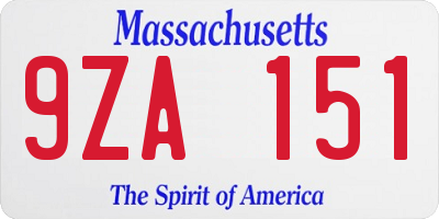 MA license plate 9ZA151