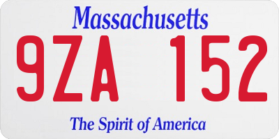MA license plate 9ZA152