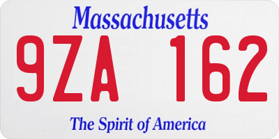 MA license plate 9ZA162