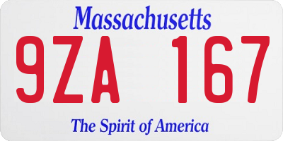 MA license plate 9ZA167