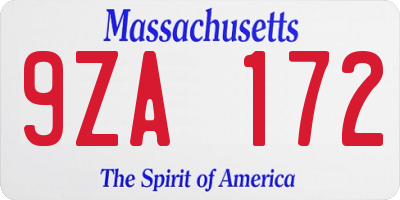 MA license plate 9ZA172