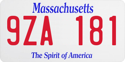 MA license plate 9ZA181