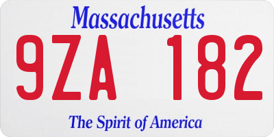 MA license plate 9ZA182