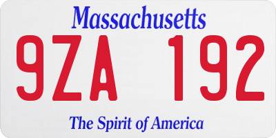 MA license plate 9ZA192