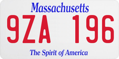 MA license plate 9ZA196