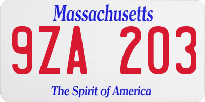 MA license plate 9ZA203