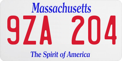 MA license plate 9ZA204