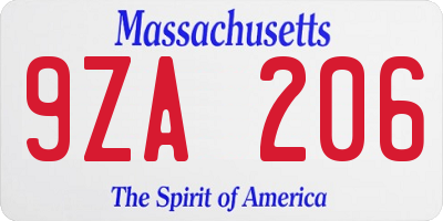 MA license plate 9ZA206