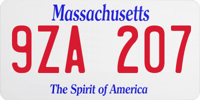 MA license plate 9ZA207