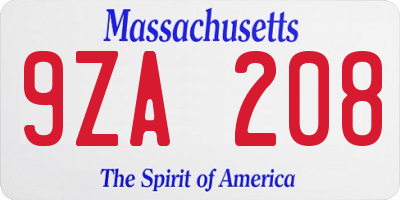 MA license plate 9ZA208
