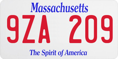 MA license plate 9ZA209