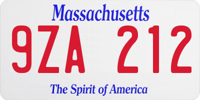 MA license plate 9ZA212