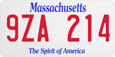 MA license plate 9ZA214
