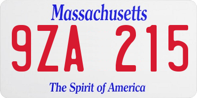 MA license plate 9ZA215