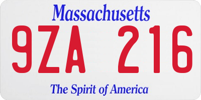 MA license plate 9ZA216