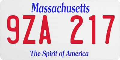 MA license plate 9ZA217