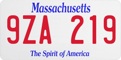 MA license plate 9ZA219