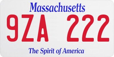 MA license plate 9ZA222