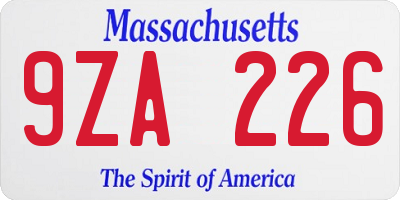 MA license plate 9ZA226