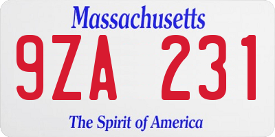 MA license plate 9ZA231