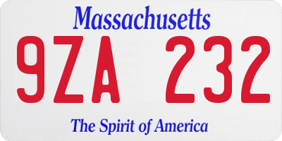 MA license plate 9ZA232