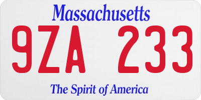 MA license plate 9ZA233