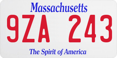 MA license plate 9ZA243