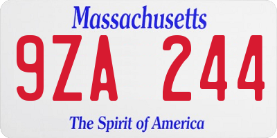 MA license plate 9ZA244