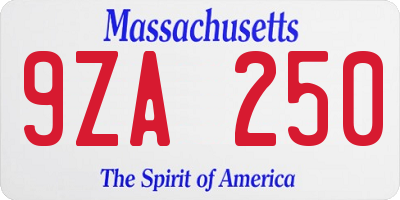 MA license plate 9ZA250