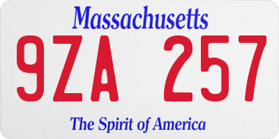 MA license plate 9ZA257