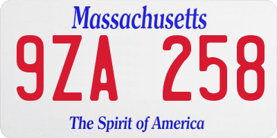 MA license plate 9ZA258