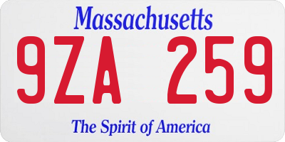 MA license plate 9ZA259