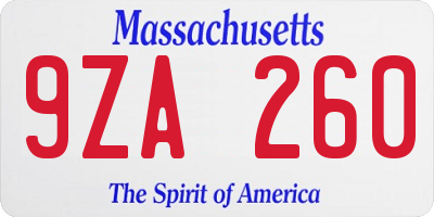 MA license plate 9ZA260