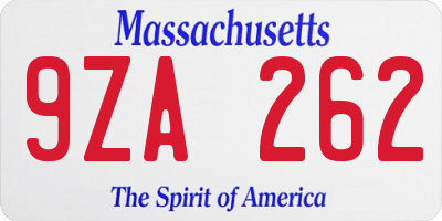 MA license plate 9ZA262