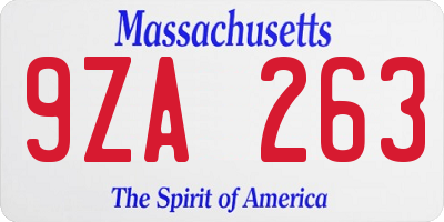 MA license plate 9ZA263