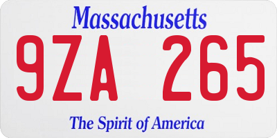 MA license plate 9ZA265