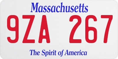 MA license plate 9ZA267