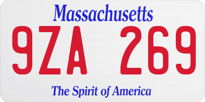 MA license plate 9ZA269