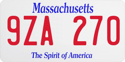 MA license plate 9ZA270