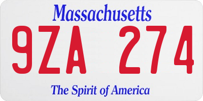 MA license plate 9ZA274
