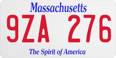 MA license plate 9ZA276